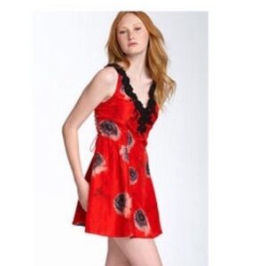 Anthropologie Leifsdottir red Acid Bloom Corset Dress - sz 2